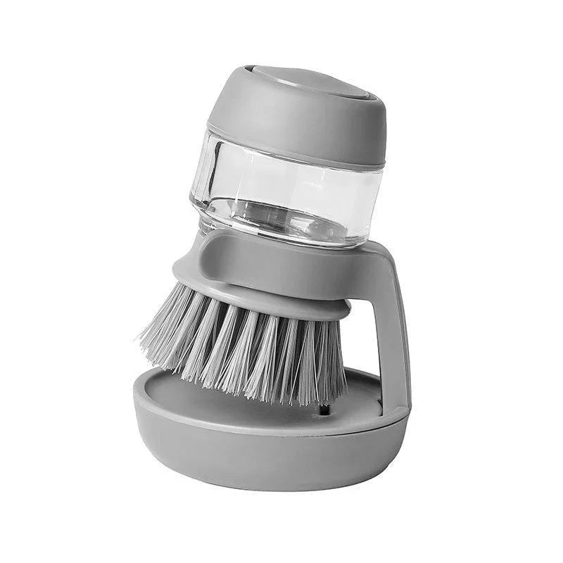 "2-in-1 Soap Dispensing Dish Brush with Storage Stand – Palm Scrubber with Drainage Base for Easy Bowl & Cookware Cleaning"