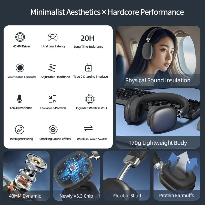 Soyto T10 Wireless Foldable Headphones BT5.3 Stereo Headset with Mic Casque P9 Pro Max ODM Audifono Auriculares Fone De Ouvido